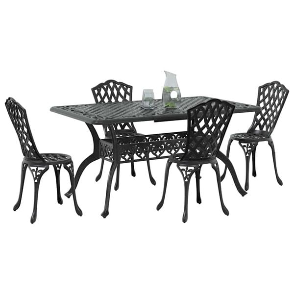 vidaXL Conjunto de Comedor de Jard&iacute;n 5 pcs Negro Aluminio
