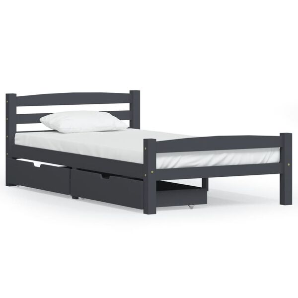 vidaXL Estructura de cama con 2 cajones pino gris oscuro 100x200 cm