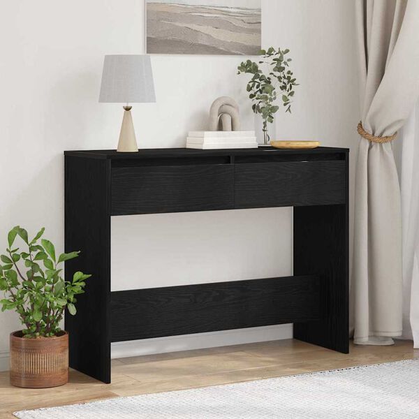 vidaXL Mesa Consola con caj&oacute;n Roble Negro 100 x 35 x 76,5 cm