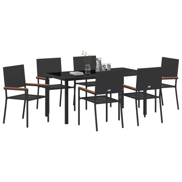 vidaXL Conjunto de Comedor de Jard&iacute;n 7 pcs Negro rat&aacute;n sint&eacute;tico