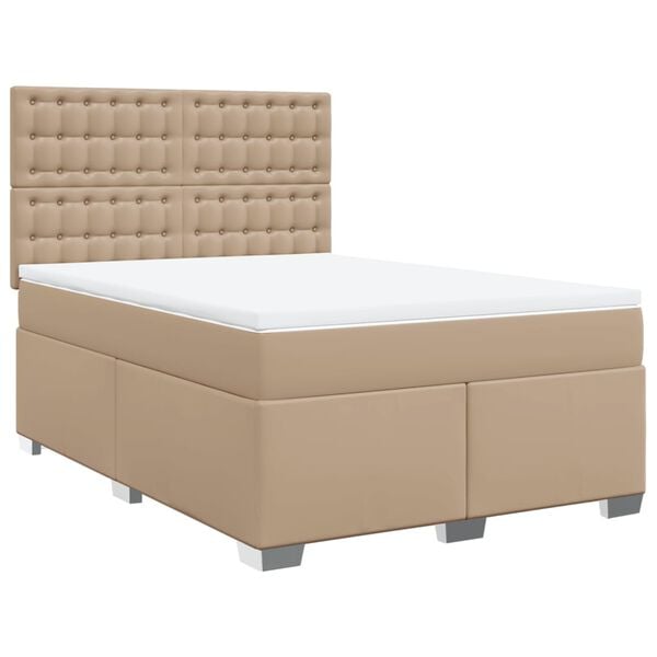 vidaXL Cama box spring con colch&oacute;n cuero sint&eacute;tico capuchino 140x190cm