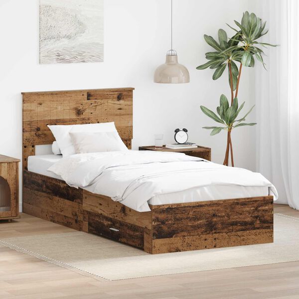 vidaXL Estructura de cama con cabecera Madera vieja 90 x 200 cm