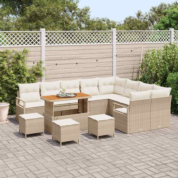 vidaXL Conjunto de sofá de jardín con cojín 13 pcs Beige Poliratán