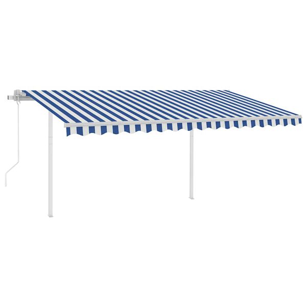 vidaXL Toldo retr&aacute;ctil autom&aacute;tico con postes azul y blanco 4x3 m