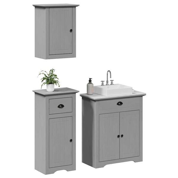 vidaXL Juego de muebles de ba&ntilde;o BODO 3 pzas madera maciza pino gris