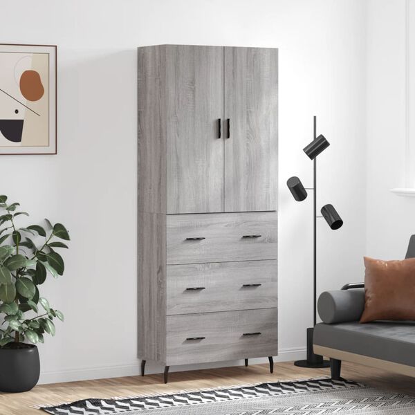 vidaXL Aparador alto madera contrachapada gris sonoma 69,5x34x180 cm