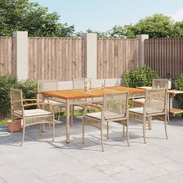 vidaXL Set comedor de jard&iacute;n 7 pzas con cojines rat&aacute;n sint&eacute;tico beige