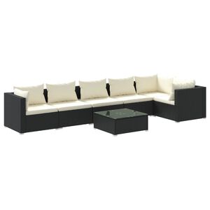vidaXL Set de muebles de jard&iacute;n 7 pzas y cojines rat&aacute;n sint&eacute;tico negro