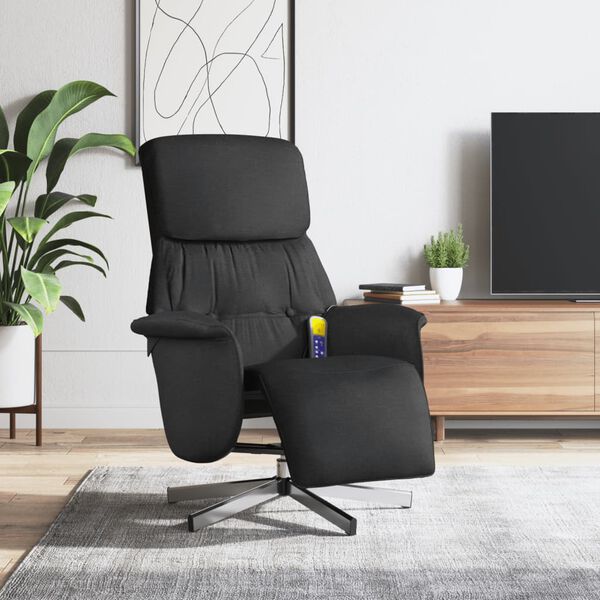 vidaXL Sill&oacute;n reclinable de masaje con reposapi&eacute;s tela negra