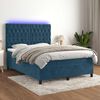 vidaXL Cama box spring colch&oacute;n y LED terciopelo azul oscuro 140x190 cm