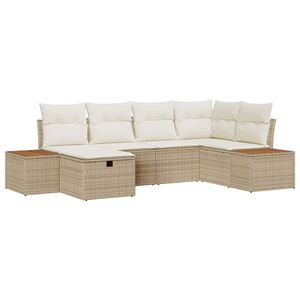 vidaXL Conjunto de sof&aacute; de jard&iacute;n con almohada 6 pcs Beige Polirat&aacute;n