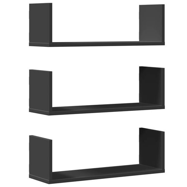 vidaXL Estantes de pared 3 uds madera de ingeniería negro 58x18x18 cm