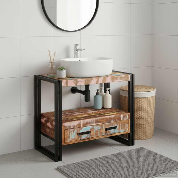 vidaXL Mueble para lavabo de baño Madera maciza recuperada y hierro