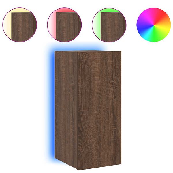 vidaXL Mueble de TV de pared con luces LED roble marr&oacute;n 30,5x35x70 cm