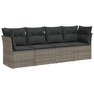 vidaXL Set de sof&aacute;s de jard&iacute;n 4 pzas y cojines rat&aacute;n sint&eacute;tico gris