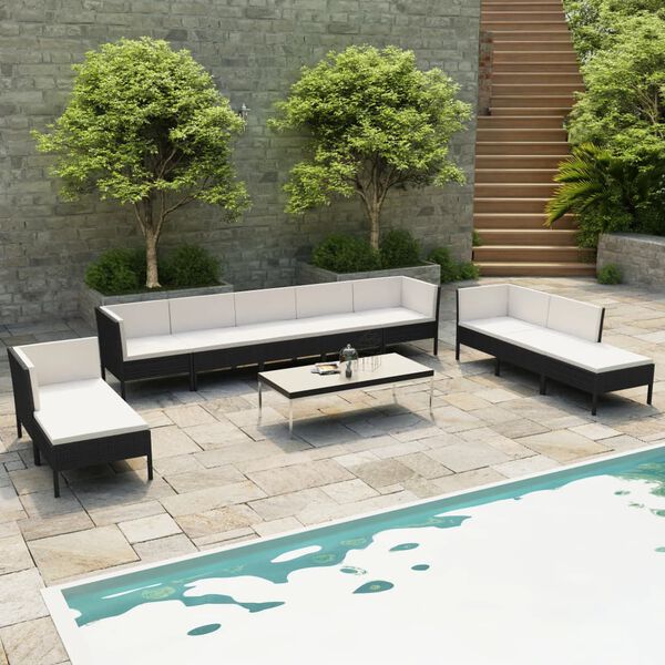 vidaXL Set de muebles de jard&iacute;n 10 pzas cojines rat&aacute;n sint&eacute;tico negro