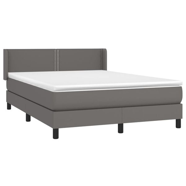 vidaXL Cama box spring con colch&oacute;n cuero sint&eacute;tico gris 140x190 cm