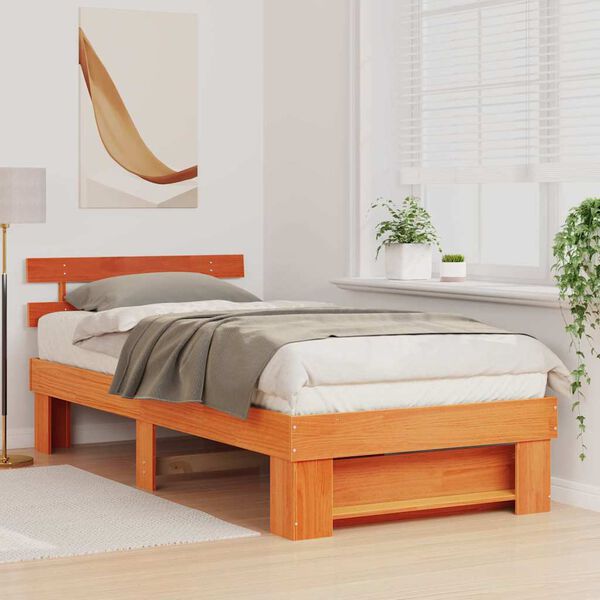 vidaXL Estructura de cama con cabecera Marr&oacute;n cera 90 x 200 cm