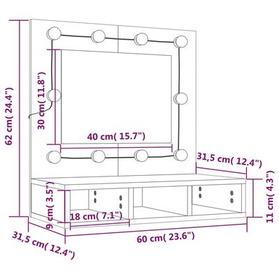 vidaXL Mueble con espejo y LED blanco brillante 60x31,5x62 cm