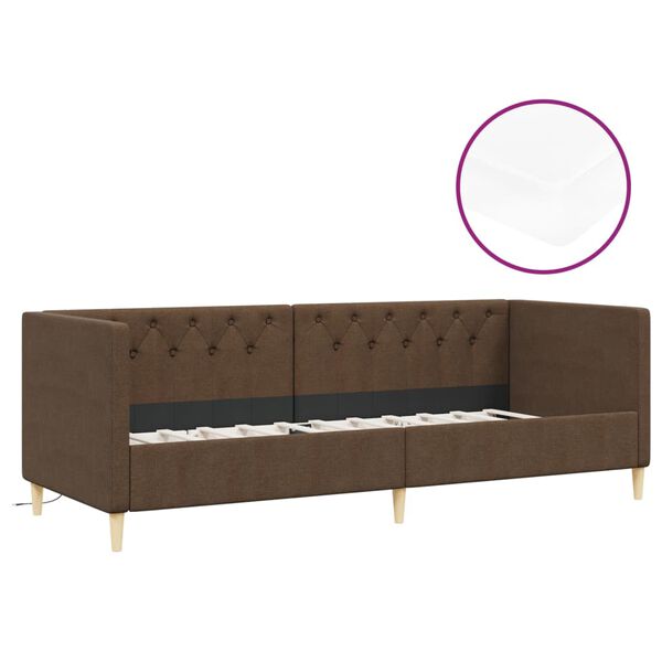 vidaXL Sof&aacute; cama con colch&oacute;n USB de tela marr&oacute;n oscuro 90x200 cm