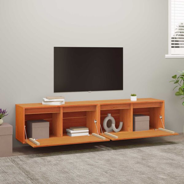 vidaXL Armario de Pared con estante 2 pcs Marr&oacute;n cera 80 x 30 x 35 cm