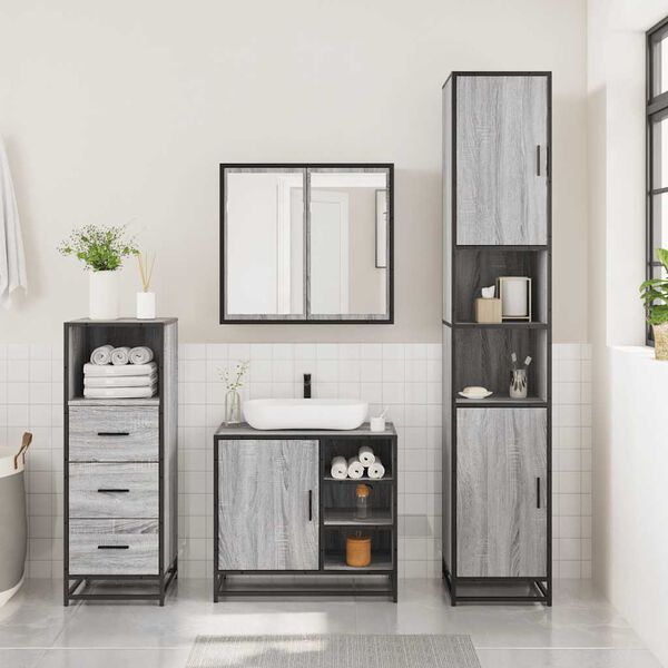 vidaXL Set de muebles de baño 3 pzas madera contrachapada gris sonoma