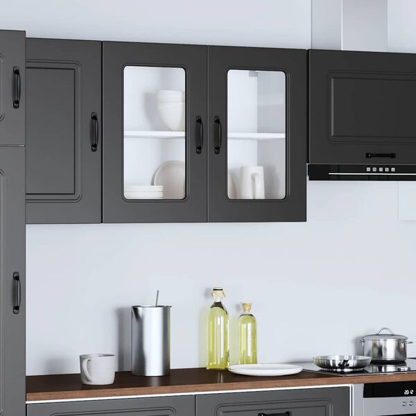 vidaXL Armario pared cocina puerta de cristal Kalmar negra