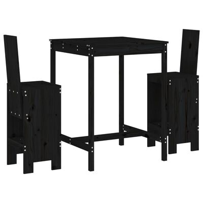 vidaXL Set de mesa y taburetes altos jardín 3 pzas madera pino negro