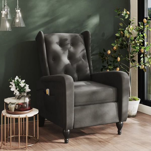 vidaXL Sill&oacute;n de masaje reclinable de terciopelo gris oscuro