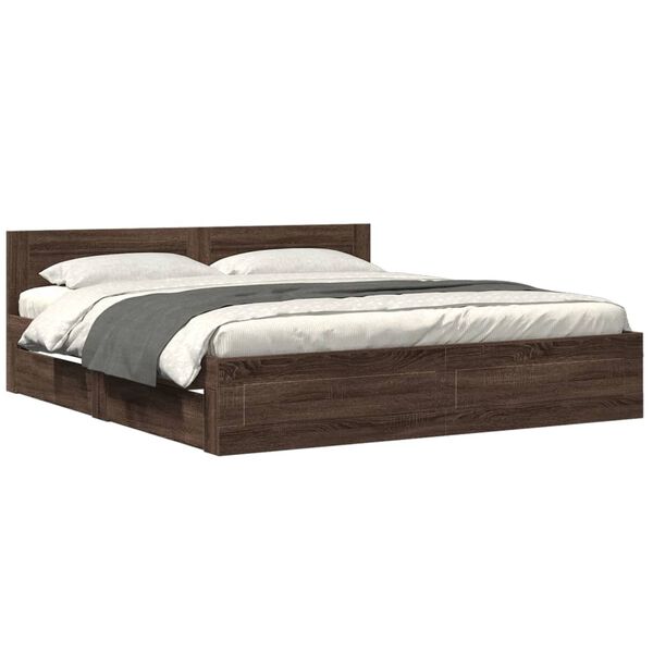 vidaXL Cama con cabecero madera ingenier&iacute;a marr&oacute;n roble 200x200 cm