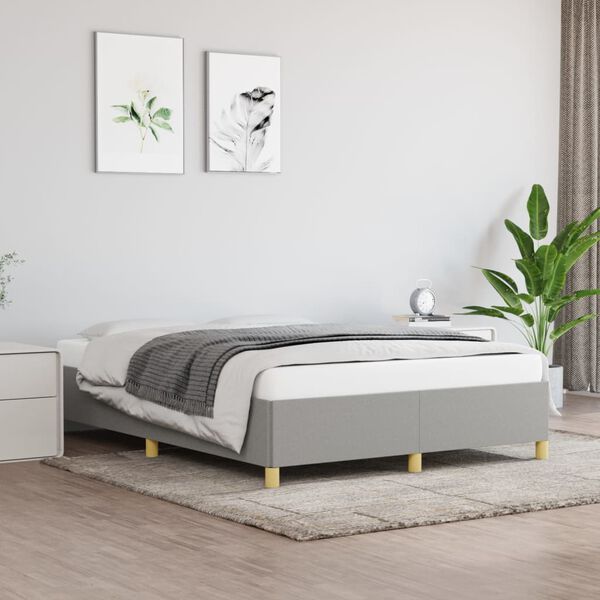 vidaXL Estructura de cama doble sin colch&oacute;n tela gris claro 135x190 cm
