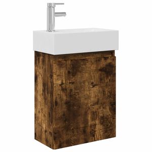 vidaXL M&oacute;dulo de ba&ntilde;o con grifer&iacute;a Roble Ahumado 45,5 x 22,5 x 84 cm