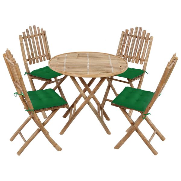 vidaXL Set de comedor de jard&iacute;n plegable 5 piezas con cojines bamb&uacute;