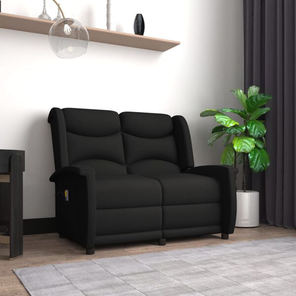vidaXL Sill&oacute;n reclinable de masaje de 2 plazas tela microfibra negro