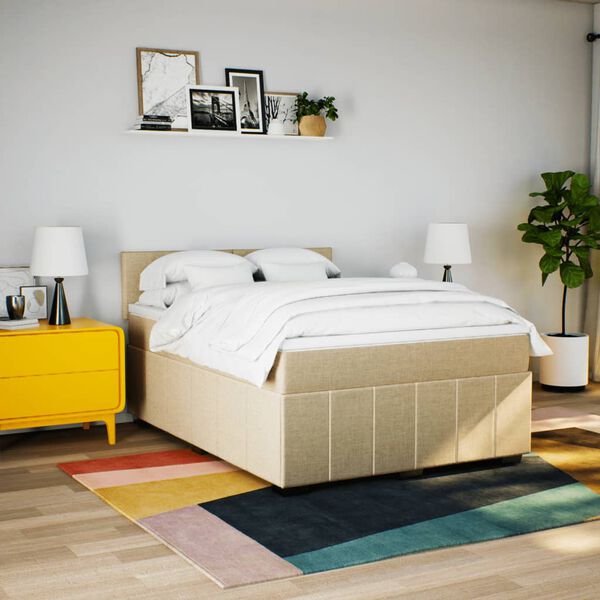 vidaXL Cama box spring con colch&oacute;n tela color crema 140x190 cm