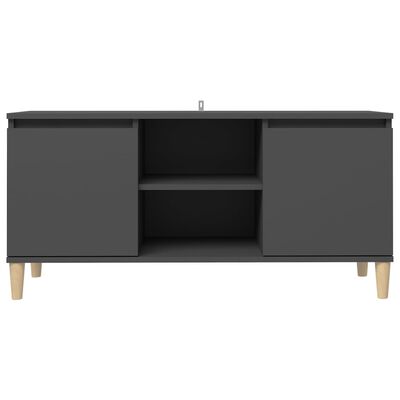 vidaXL Mueble de TV con patas de madera maciza gris 103,5x35x50 cm