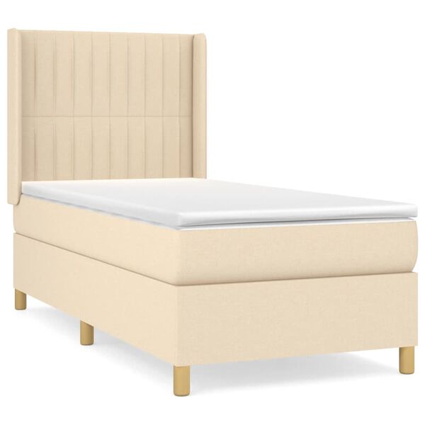 vidaXL Cama box spring con colch&oacute;n tela color crema 90x190 cm