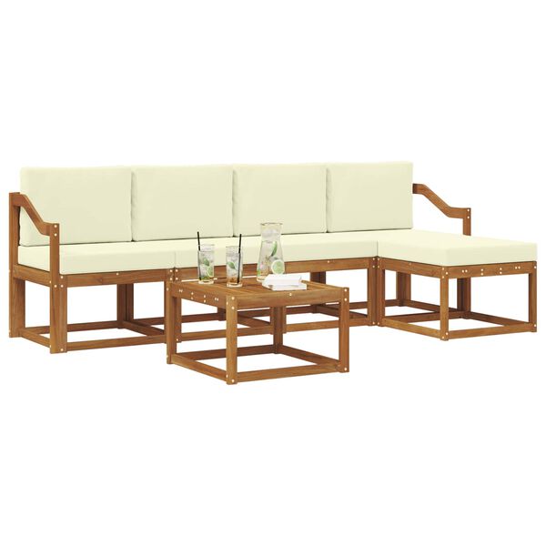 vidaXL Conjunto de sof&aacute;s de exterior con coj&iacute;n 6 pcs Natural y Crema