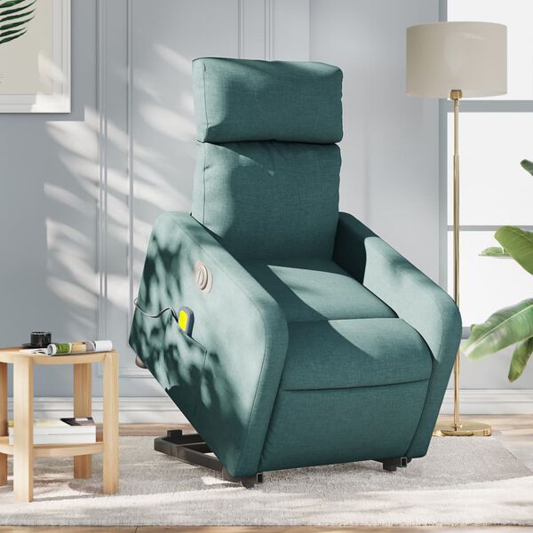 vidaXL Sill&oacute;n masaje el&eacute;ctrico reclinable elevable tela verde oscuro