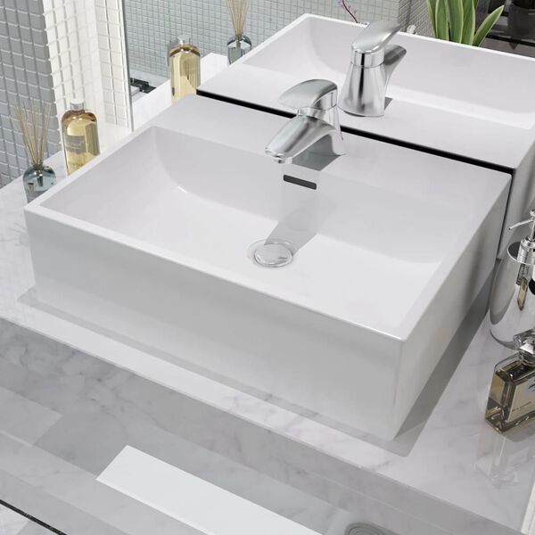 vidaXL Lavabo con orificio para grifo cerámica blanco 51,5x38,5x15 cm