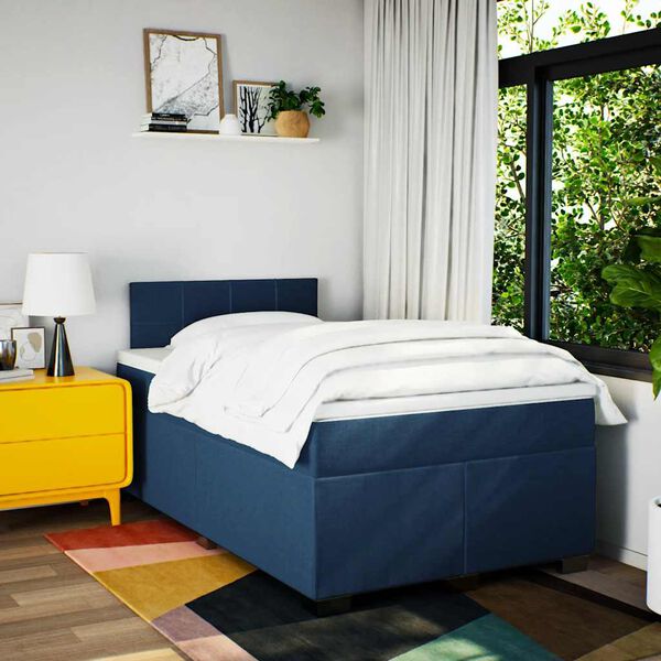 vidaXL Cama box spring con colch&oacute;n tela azul 120x190 cm