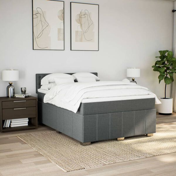 vidaXL Cama box spring con colch&oacute;n tela gris oscuro 160x200 cm