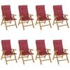 vidaXL Sillas plegables reclinables con cojines, 8 piezas, madera maciza de teca.