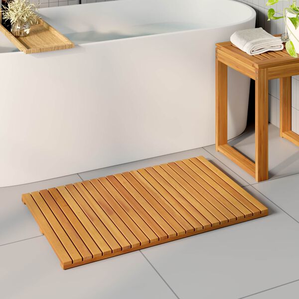 vidaXL Alfombrilla de ba&ntilde;o Liso Marr&oacute;n 80 x 50 cm Madera