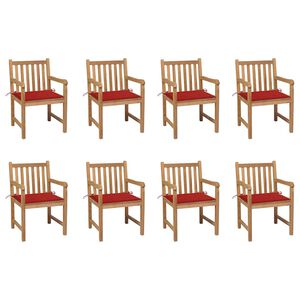 vidaXL Sillas de jard&iacute;n 8 uds madera maciza de teca cojines rojos