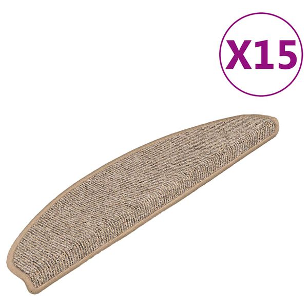 vidaXL Felpudos para escaleras 15 unidades 65x21x4 cm Marr&oacute;n Semicircular Grande