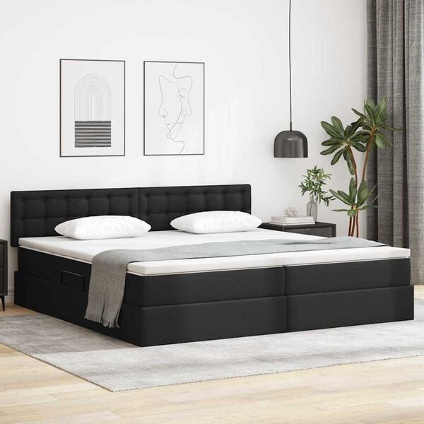 vidaXL Cama con almacenamiento y colch&oacute;n Negro 200 x 200 cm