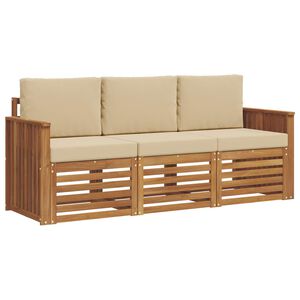 vidaXL Juegos de sof&aacute;s 3 pcs Natural y Beige Madera de Acacia S&oacute;lida