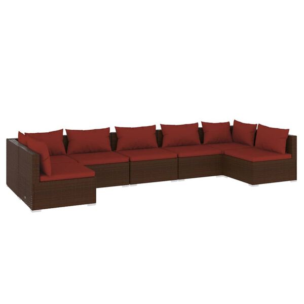 vidaXL Set muebles de jard&iacute;n 7 piezas y cojines rat&aacute;n sint&eacute;tico marr&oacute;n