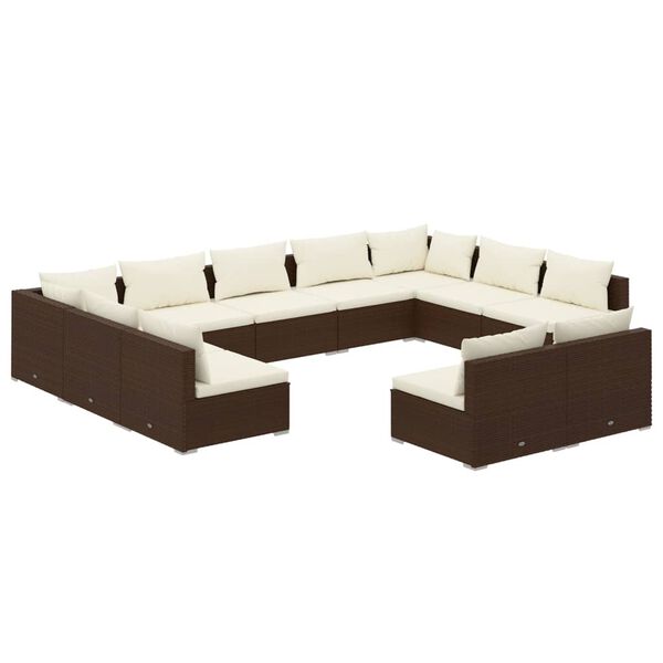 vidaXL Set de muebles de jard&iacute;n 11 pzas cojines rat&aacute;n sint&eacute;tico marr&oacute;n